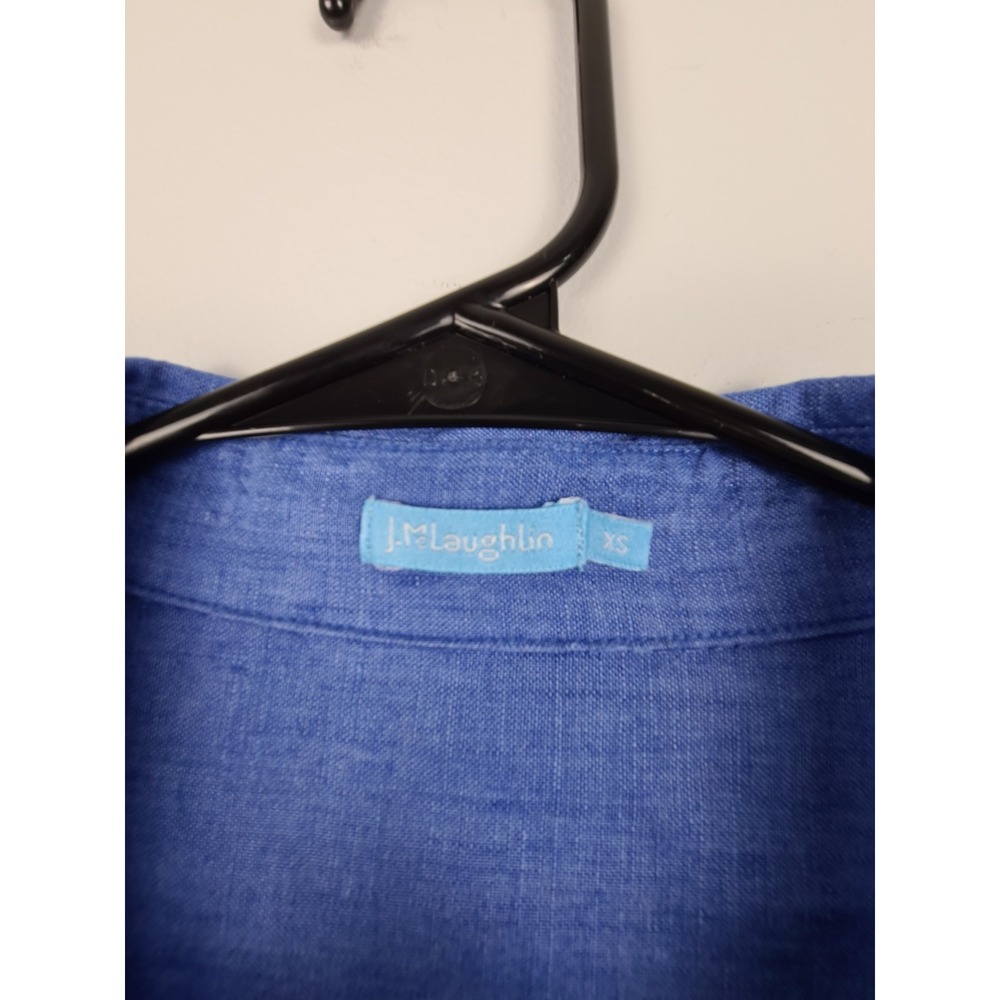 J McLaughlin Shirt‎ Women's XS Linen Button Up Long Sleeve Blue Preppy Workwear - Picture 2 of 7